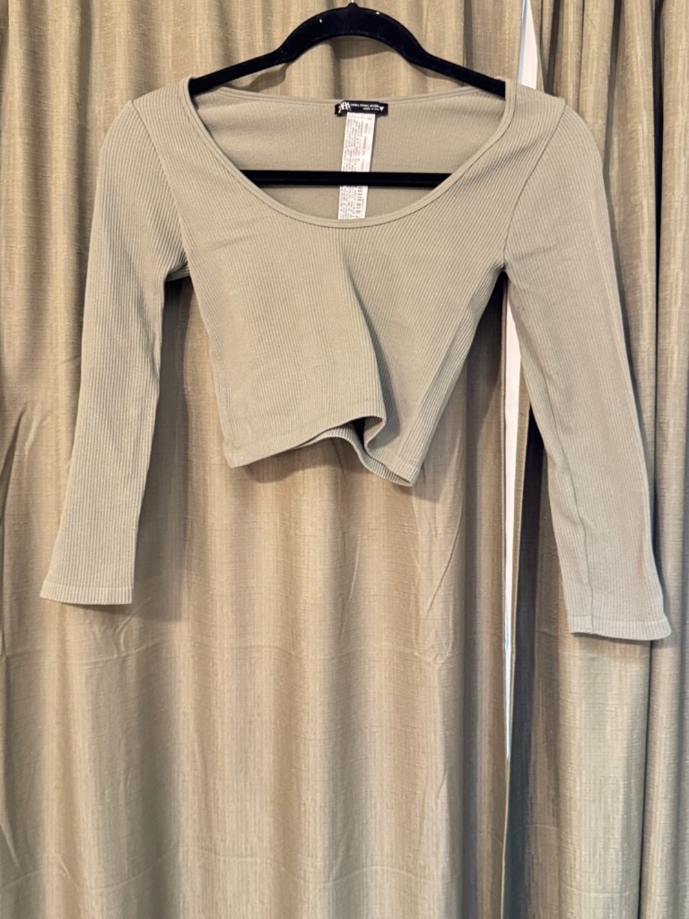 Ribbed Scoop Neck Cropped Top - Neutral Green